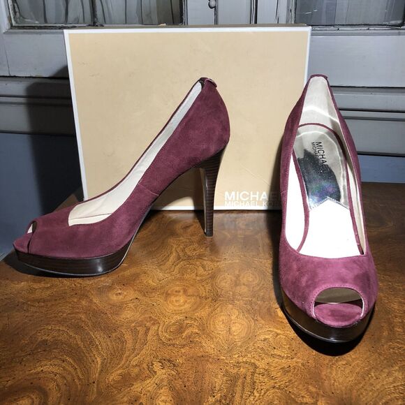 MICHAEL KORS YORK PLATFORM WOMENS SUEDE HEELS SLIP-ON SHOES 10M New In Box - Picture 2 of 8